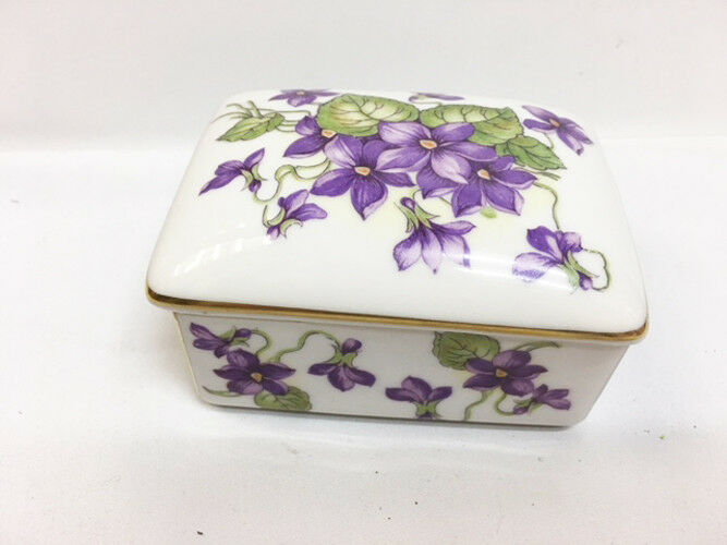 Vintage Mitterteich Bavaria Germany # 47 Violet Flowers Porcelain Trinket Box