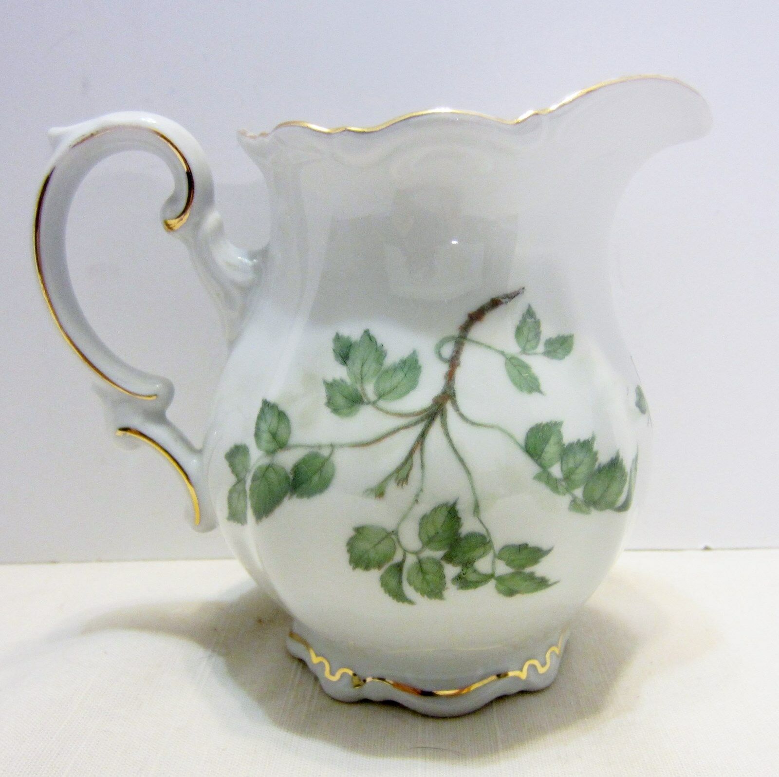 Vintage Mitterteich Bavaria Green Leaves Porcelain China Creamer Germany 026